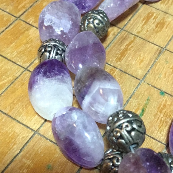 Semiprecious Charoite Stone Amethyst Crystal Necklace 19.5”L EVC 925 Claw Clasp - Picture 10 of 12